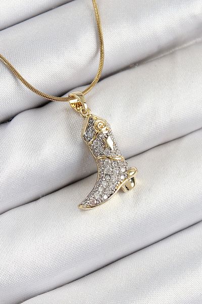 Clariss 316L Steel Zircon Stone Boot Model Gold Color Women's Necklace