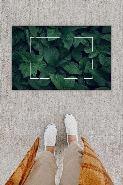 Mu Art Ahşap Digital Printing Decorative Natural Leaf Green Door Mat K-1234