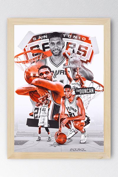 Saturn Tim Duncan Framed Painting - San Antonio Spurs Nba Poster Painting
