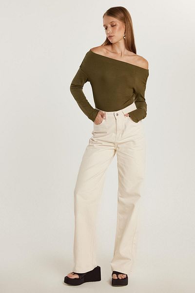 Tudors Women's Regular Fit 100% Cotton Wide Leg Beige Jean Jeans