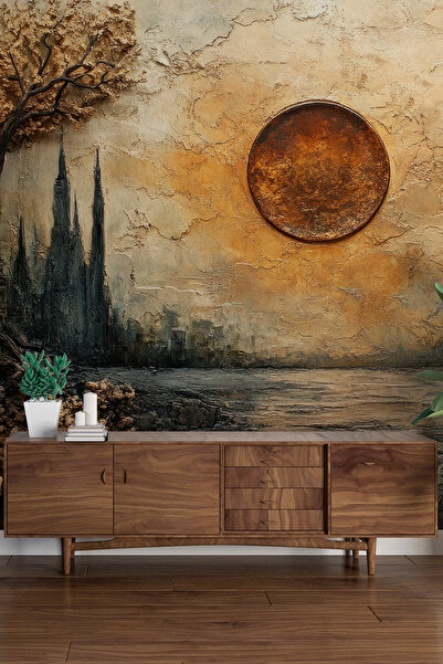 dreamwall Gün Batımı ve Ağaç Desenli Duvar Kağıdı