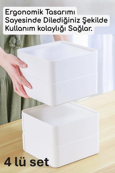 VİALEX STOREY 4 Çekmeceli Makyaj Organizeri 4 Katlı Çok Amaçlı Çekmeceli Organizer - Beyaz