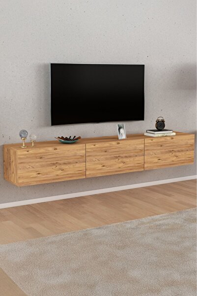 FAVORA Milen Duvara Askı 3 Kapaklı TV Ünitesi - Atlantik Çam