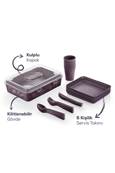 Vienev 32 Piece Portable Picnic Set for 6 People - Purple with Storage Box