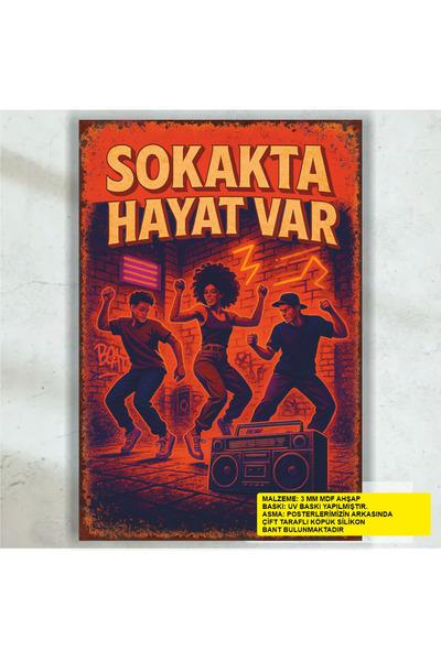 Hayat Poster Na ulici je život, ples, muzika, zabava, retro drvene slike na p...