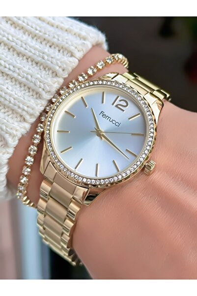 Ferrucci ساعة يد نسائية بسوار فولاذي 3 ATM مقاومة للماء مع ضمان لمدة عامين عل...