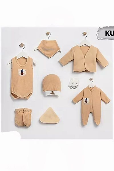 minuma Newborn Baby Organic Teddy Bear 8 Piece Bodysuit Set 0-3 Months
