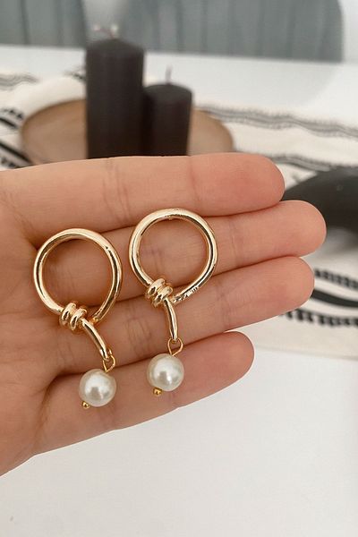 Glaren Pearl Dangle Gold Color Women's Earrings