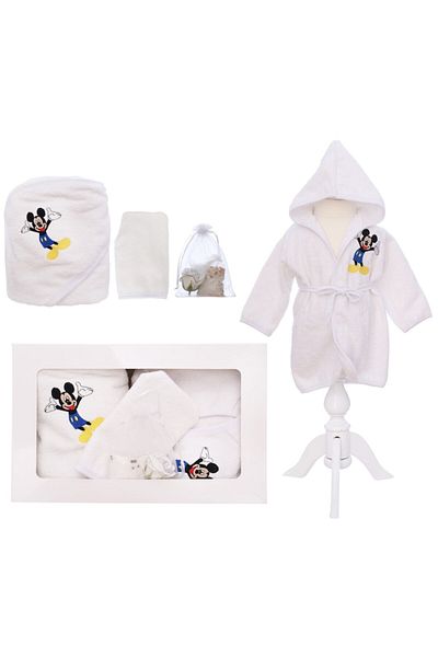 Recostore Set prima baita cu nasii, Mickey, halat, prosop, manusa si saculet mirodenii, Recostore®, REC3286