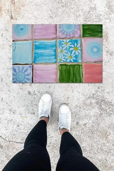 Mu Art Ahşap Digital Printing Multicolor Tile Stone Pattern Door Mat K-1066