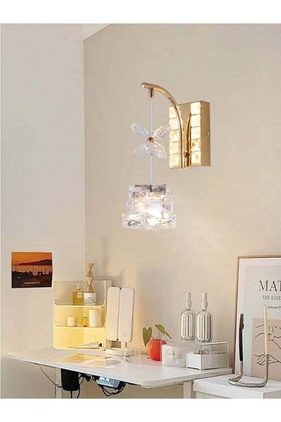 Moonlight Lighting Luxury 1990 Crystal Wall LED Light with 3-Level Brightness – Elegant Gold Design for Bedrooms and