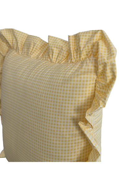 ASDİVA Melma Potikareli Ruffled 100% Cotton Throw Pillow Case - Yellow 45X45 cm