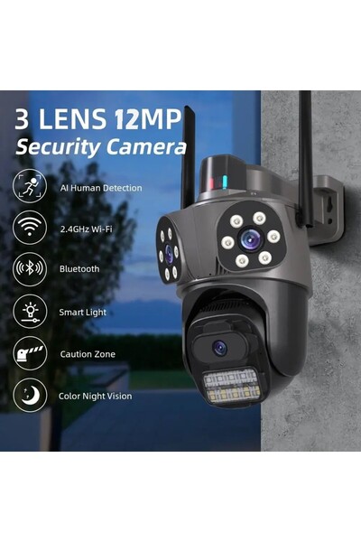 LinaS 3 Kameralı Fhd Polis Çakarlı Yapay Zekalı Insan Algılamalı Wifi Dış Mekan Güvenlik Kamerası