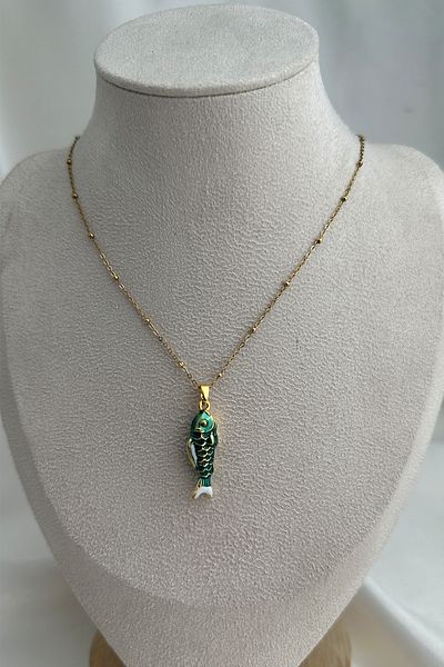 Modex Steel Ball Chain Enamel Fish Necklace (45cm)
