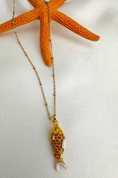 Modex Steel Ball Chain Enamel Fish Necklace (45cm)