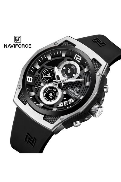 Naviforce Men's Sporty Chronograph Watch – Unique Dial, Silicone Strap, Luminous Hands, Water Resistant
