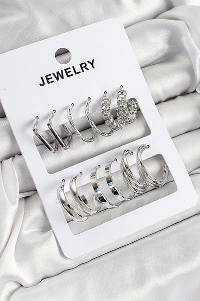 Clariss Brass Mixed Ring Model Silver Color 6 Pairs Women's Earrings Set