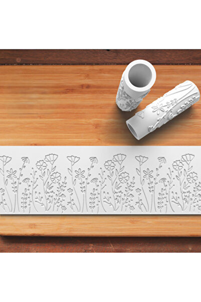 PatatesBaskı Polimer Kil Desen Verici Merdane Bahar Çiçekleri