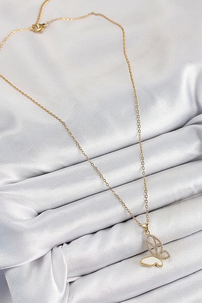 Clariss 316L Steel Zircon Stone Butterfly Model Gold Color Women's Necklace