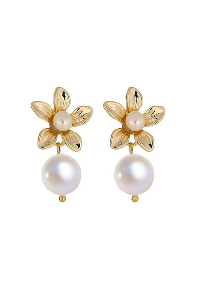 Glaren Pearl Dangle Flower Women's Earrings