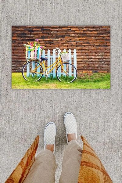 Mu Art Ahşap Digital Printing Decorative Bicycle Multicolor Door Mat K-1267