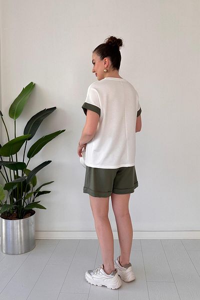 MaziButik Pocket Garnished Shorts Suit Khaki