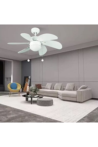 Store Tavan Vantilatörü 6 kanatlı Aydınlatmalı beyaz 76cm Tavan Pervanesi