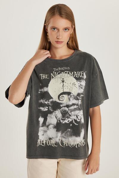 Tudors Women's Relax Fit Relaxed Fit 100% Cotton Short Sleeve Crew Neck Printed Anthracite T-Shirt