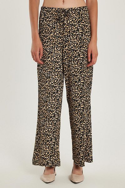 Tudors Women's Slim Fit Slim Fit Elastic Waist Tie Leopard Patterned Trousers