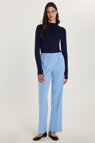 Tudors Women's Relax Fit Relaxed Cut Palazzo Wide Leg Blue Trousers with Pockets