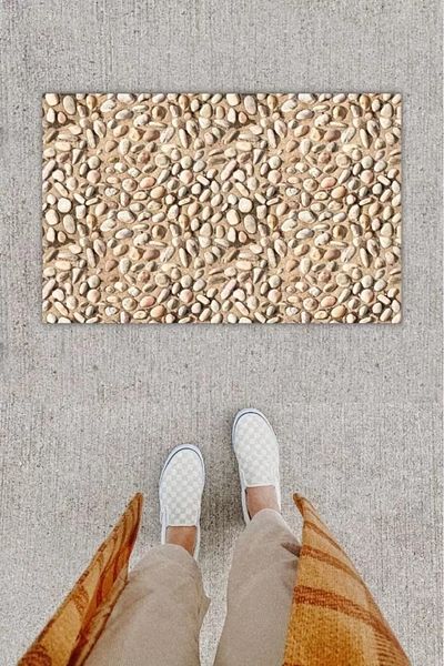 Mu Art Ahşap Digital Print Decorative Stone Beige Door Mat K-1263