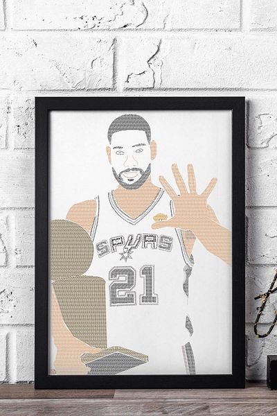 Saturn Tim Duncan Framed Painting - Basketball Nba Poster Painting