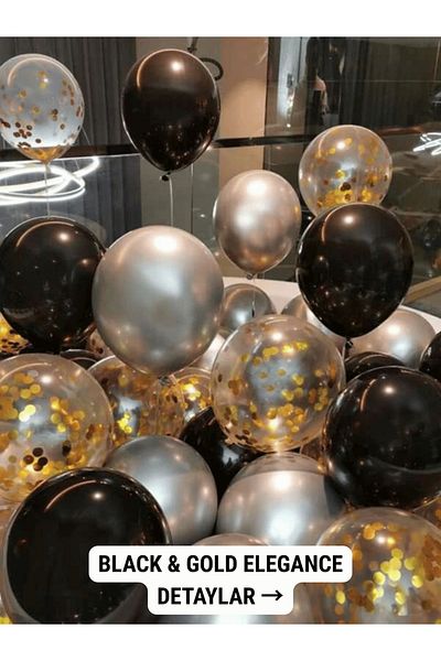 Mielibon Black & Gold Elegance Balloon Set – 15-Piece Transparent, Black, Chrome Silver and Gold Sequin
