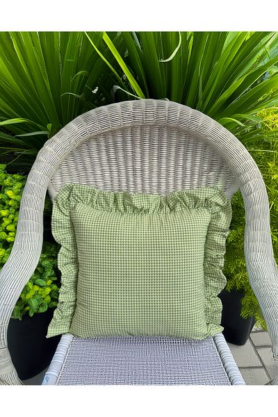 ASDİVA Melma Potikareli Ruffled 100% Cotton Throw Pillow Case - Green 45X45 cm