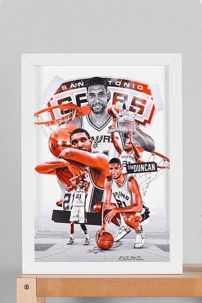 Saturn Tim Duncan Framed Painting - San Antonio Spurs Nba Poster Painting