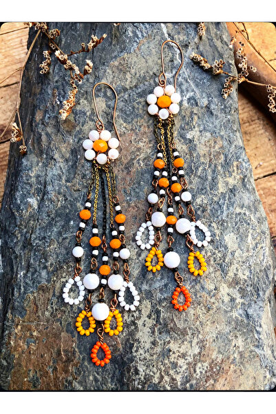 MODA Doğal Taşlı El Yapımı Bakır Tel Sarma Küpe