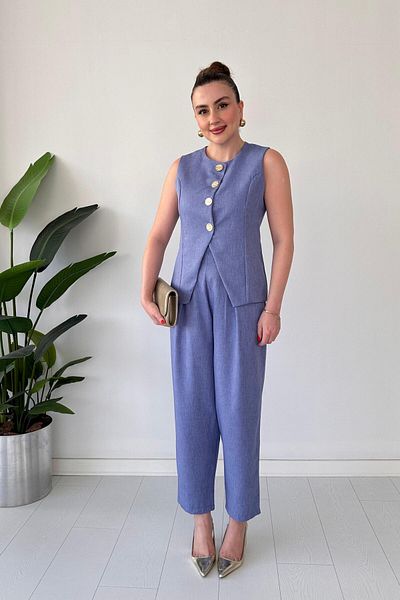 MaziButik Μεταλλικό Κουμπί Γιλέκο Μπλε