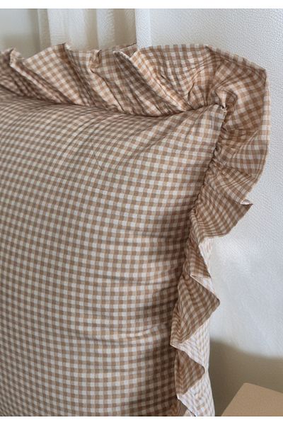 ASDİVA Melma Potikareli Ruffled 100% Cotton Throw Pillow Case - Brown 45X45 cm