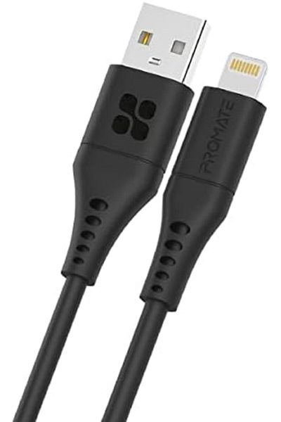 Promate كابل USB-A إلى Lightning، كابل شحن متين 2.4 أمبير من USB-A إلى Lightning مع بيانات بسرعة 480 ميجابت في الثانية