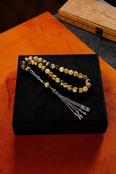 dergah tesbih Gümüş Fakir Usta El İşçiliği Nakkaş İmame Tasarım Antik Fosilli Damla Kehribar Tesbih (Amber), (مسبح