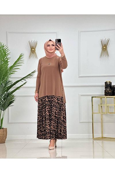 NİSUM MODA Σετ με φούστα με μοτίβο λεοπάρ