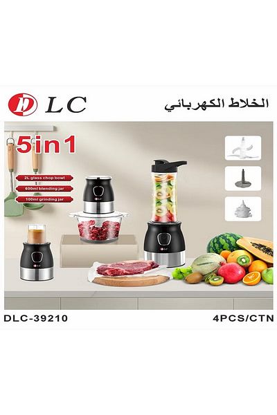DLC 5-In-1 Electric Mixer 2L Glass Chop Bowl,600Ml Blending Jar,100Ml Grinding Jar 39210