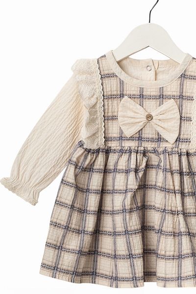 minuma Baby Girl Ribbon Detailed Plaid Patterned Dress 9/24 Months