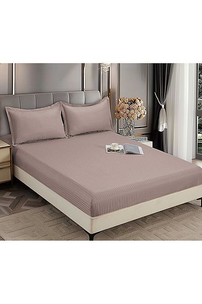 CHIRASO CHIRASO Bed Cover Set, DAMASK, for 180x200 cm mattress and 2 Pillowcases 52x80cm, dusty brown