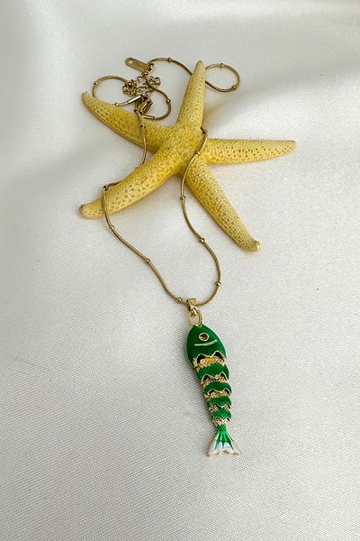 Modex Steel Ball Chain Enameled Fish Bone Necklace (45cm)