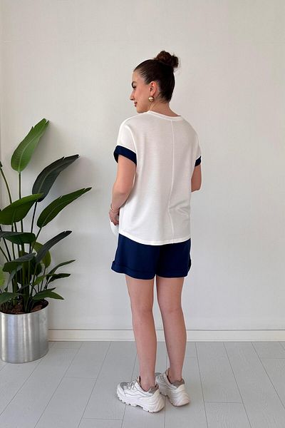MaziButik Pocket Garnished Shorts Suit Navy Blue
