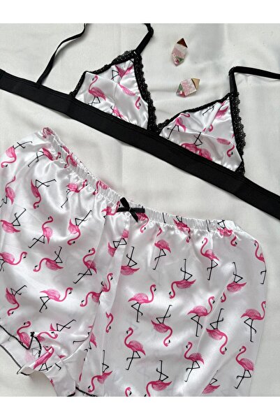 İNKO İÇ GİYİM Σετ σορτς Bralet με σατέν μοτίβο με λεπτομέρεια δαντέλας