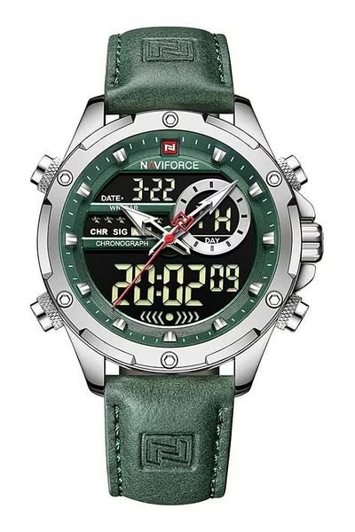 Naviforce Men Military Multifunction Sport Waterproof Leather Watch Digital Analog Quartz Chronograph