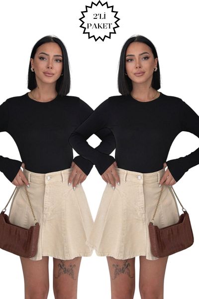 Lunamiratto Women's 2-Piece Long Sleeve Bodysuit Black, Black Crew Neck Bodysuit Cotton Cycling Badi 2Pcs