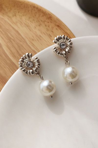 Glaren Silver Color Women's Earrings with White Stones